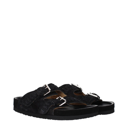 Black Leather Slippers Sandals