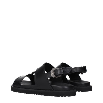 Black Leather Flat Sandals