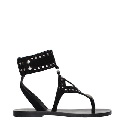 Black Leather Flip-Flop Sandals