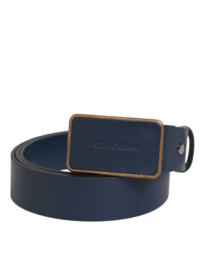 Blue Leather Classic Metal Logo Buckle Belt