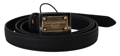 Black Leather Gold Logo Metal Buckle Belt
