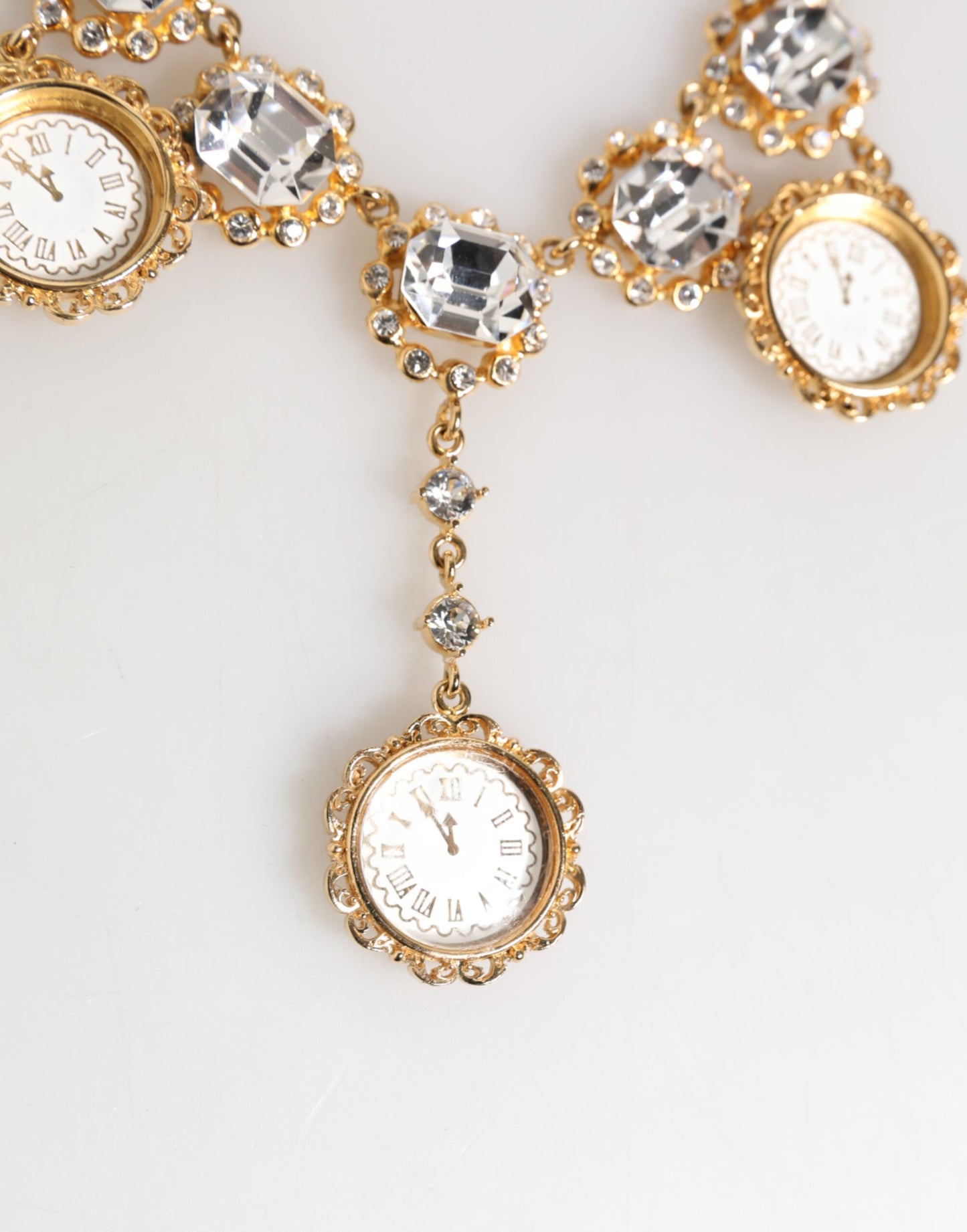 Gold Crystal Clock Pendant Statement Jewelry Necklace