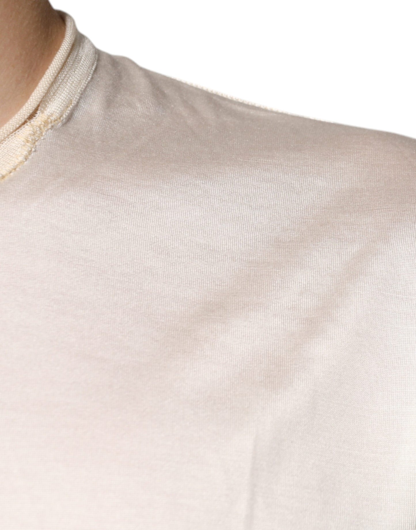 Off White Silk Henley Short Sleeves T-Shirt