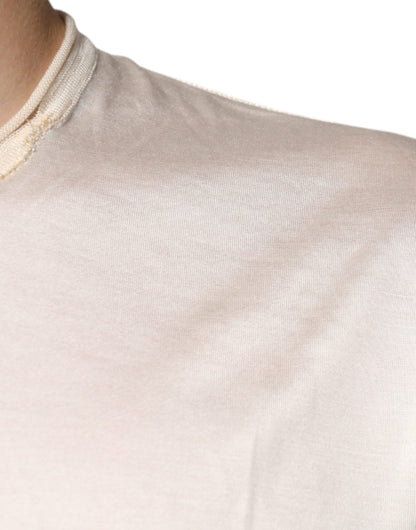 Off White Silk Henley Short Sleeves T-Shirt
