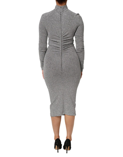 Gray Nylon Bodycon Sheath Long Sleeves Dress