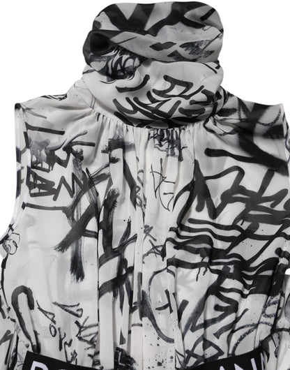 Black White Monogram Pleated Long Gown Dress