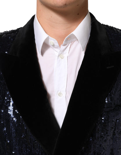 Blue Sequin SICILIA Double Breasted Blazer