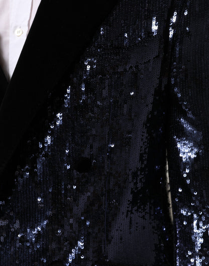 Blue Sequin SICILIA Double Breasted Blazer
