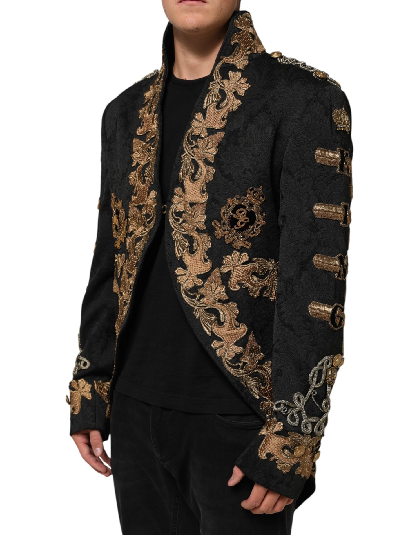 Black Brocade Embroidery Men Coat Jacket