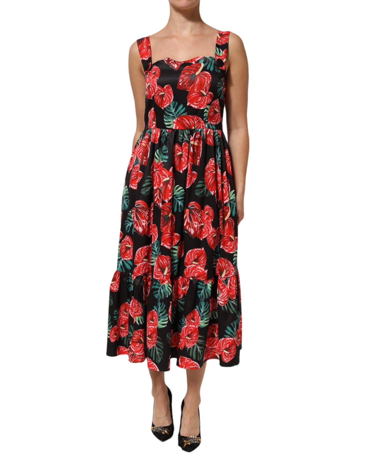 Multicolor Floral Cotton Poplin Midi Dress