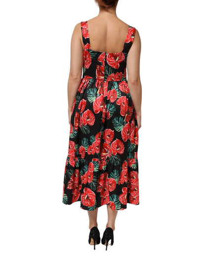Multicolor Floral Cotton Poplin Midi Dress