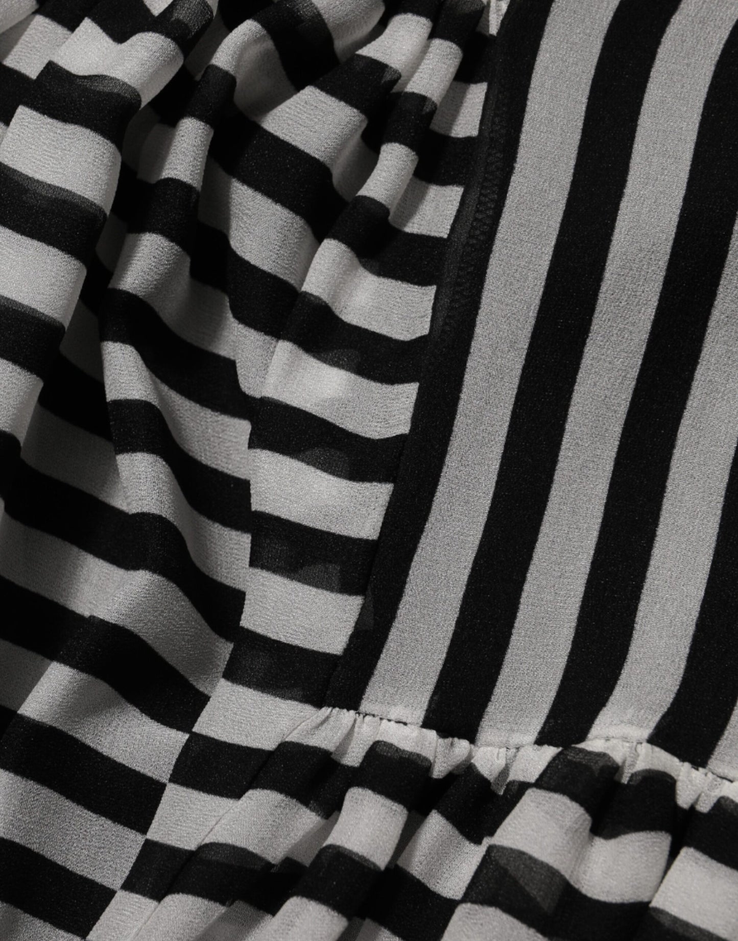 Black White Stripes Silk V-neck Midi Dress