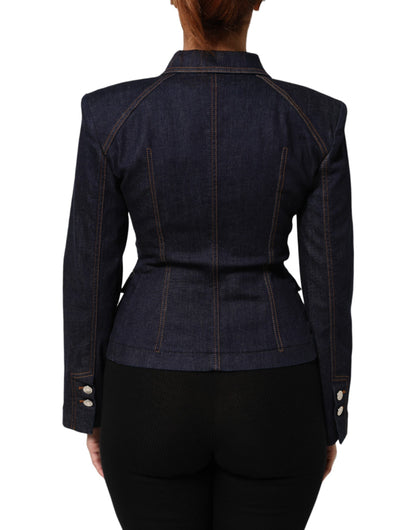 Dark Blue Cotton Collared Denim Coat Jacket