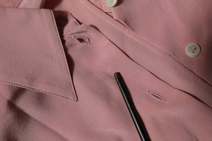 Pink Silk Collared Long Sleeves Blouse Top