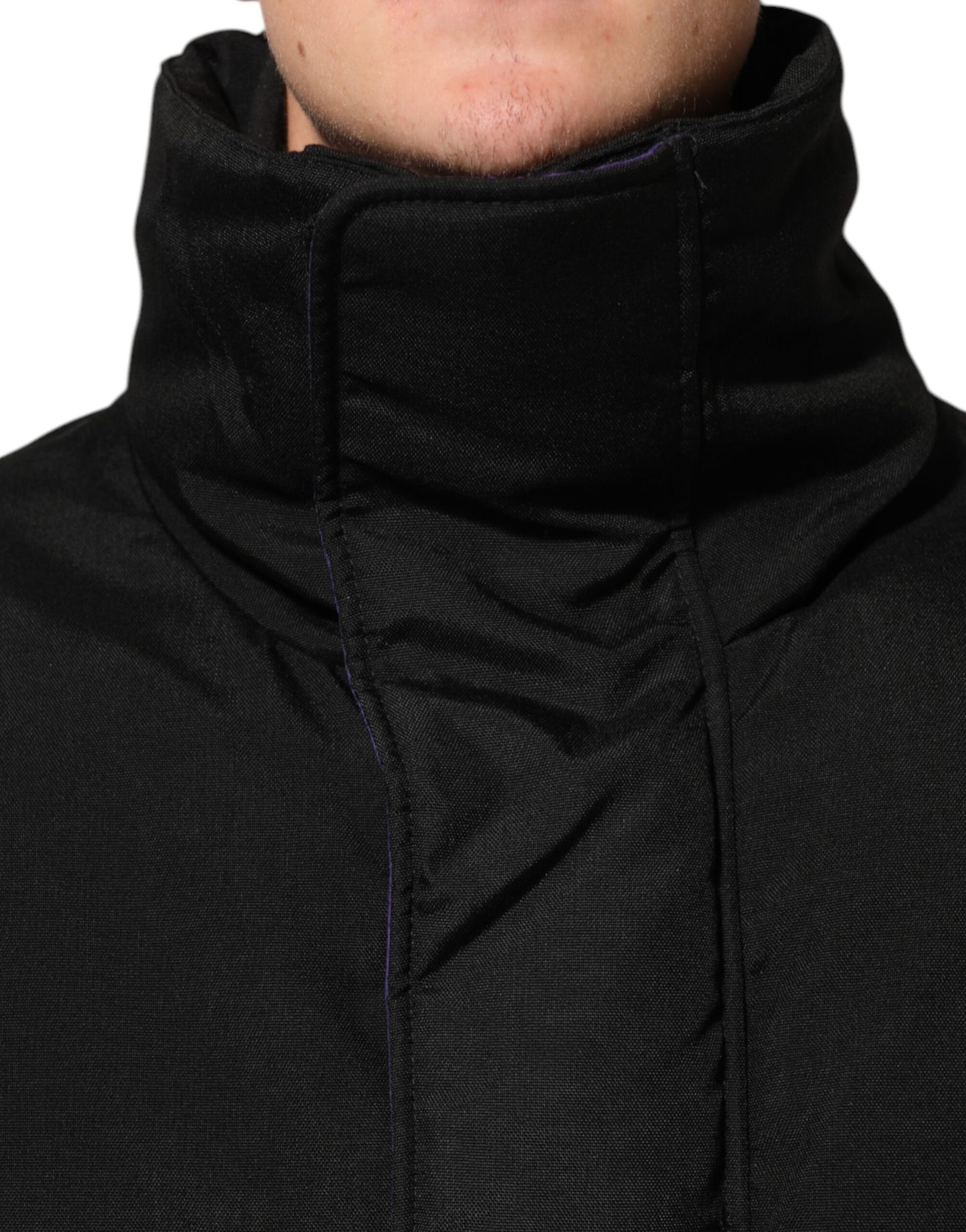 Black Nylon Puffer Men Full Zip Jacket