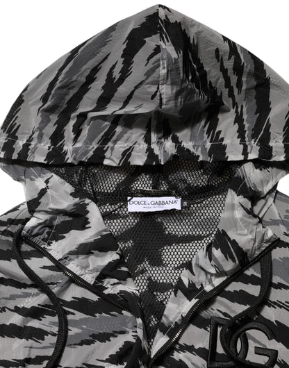 Gray Camouflage Hooded Sweatshirt Jacket