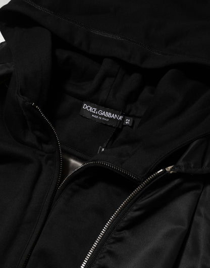 Black Cotton Hooded Full Zip Bomber Jacket