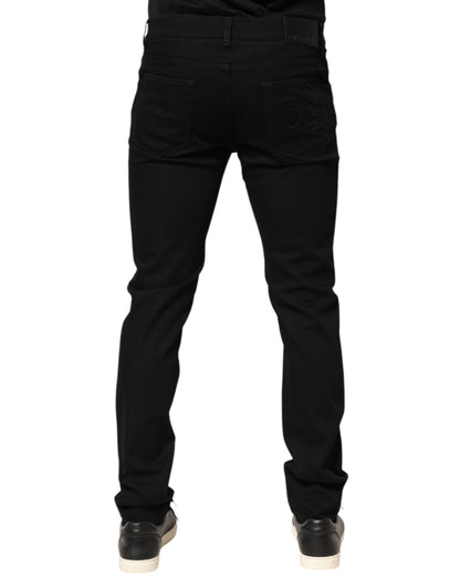 Black Cotton Mid Waist Skinny Men Denim Jeans