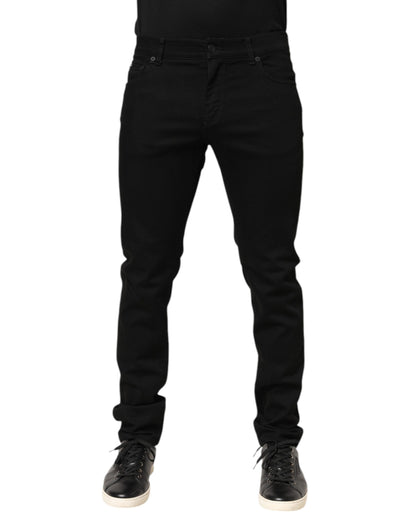 Black Cotton Mid Waist Skinny Men Denim Jeans