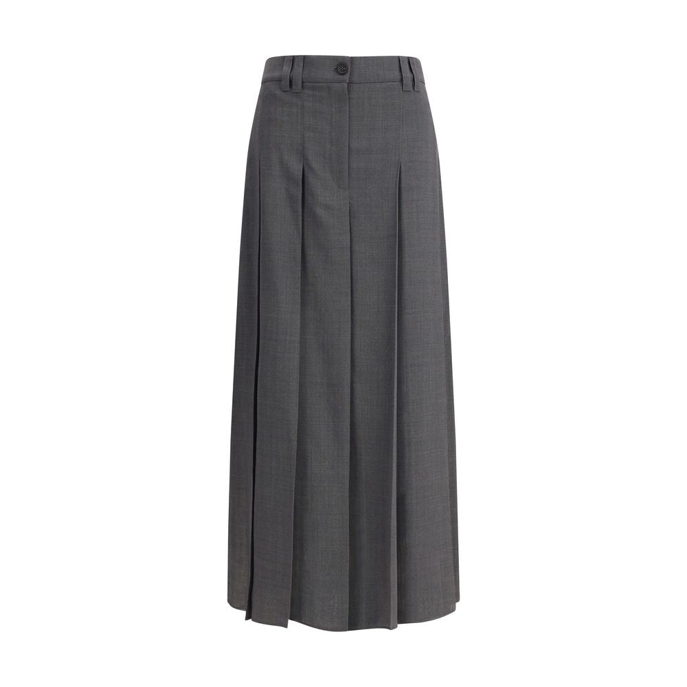 Pleated long Skirt in virgin wool techno gauze