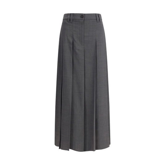 Pleated long Skirt in virgin wool techno gauze