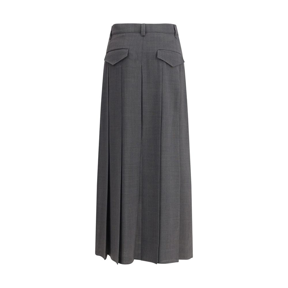 Pleated long Skirt in virgin wool techno gauze