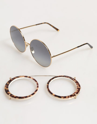 DG2198 Brown Leopard Print Gradient Round Sunglasses