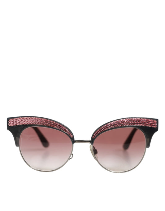 Black Pink Mirrored Cat Eye Sequined Sunglasses