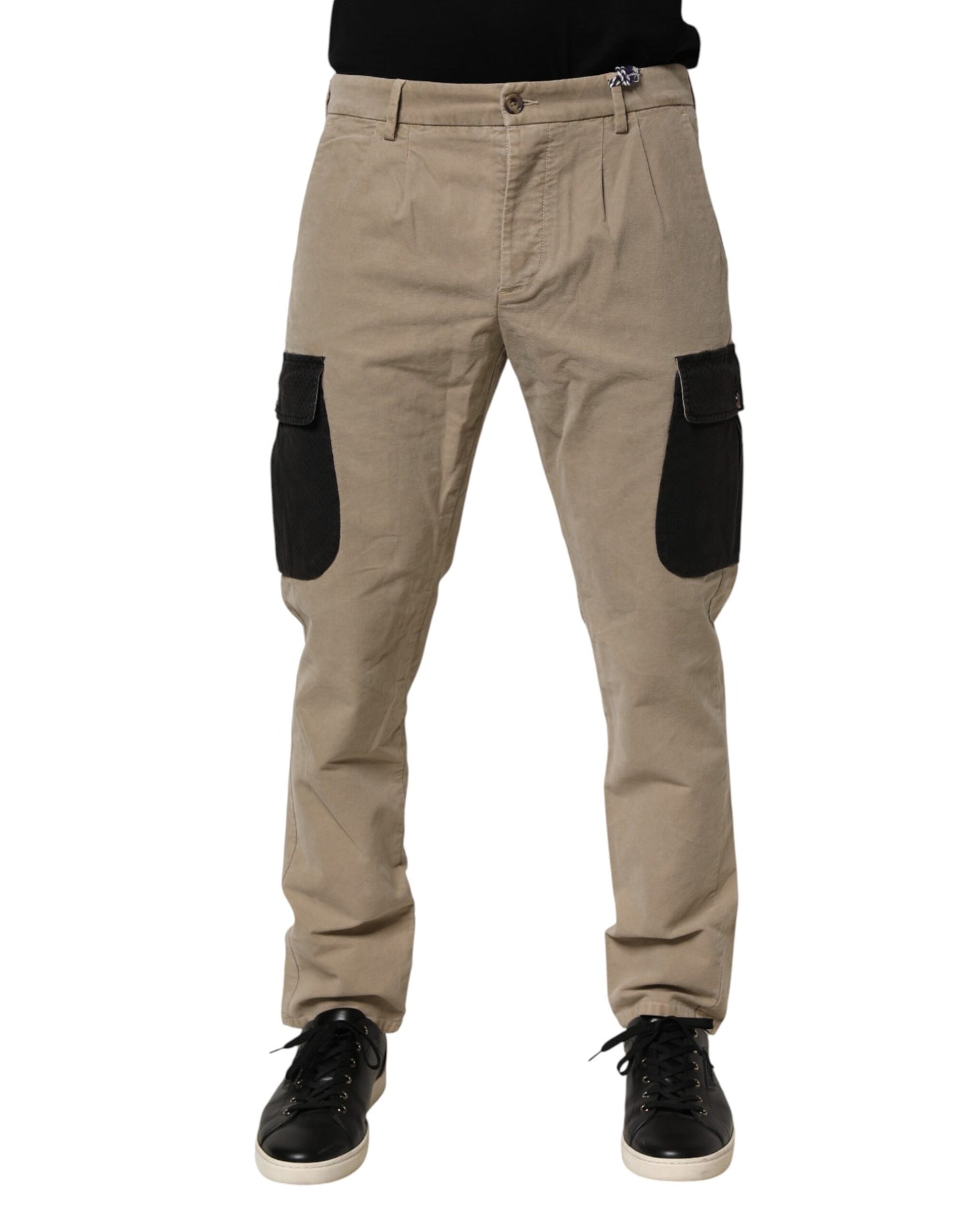 Beige Mid Waist Skinny Men Cargo Chino Trouser Pants