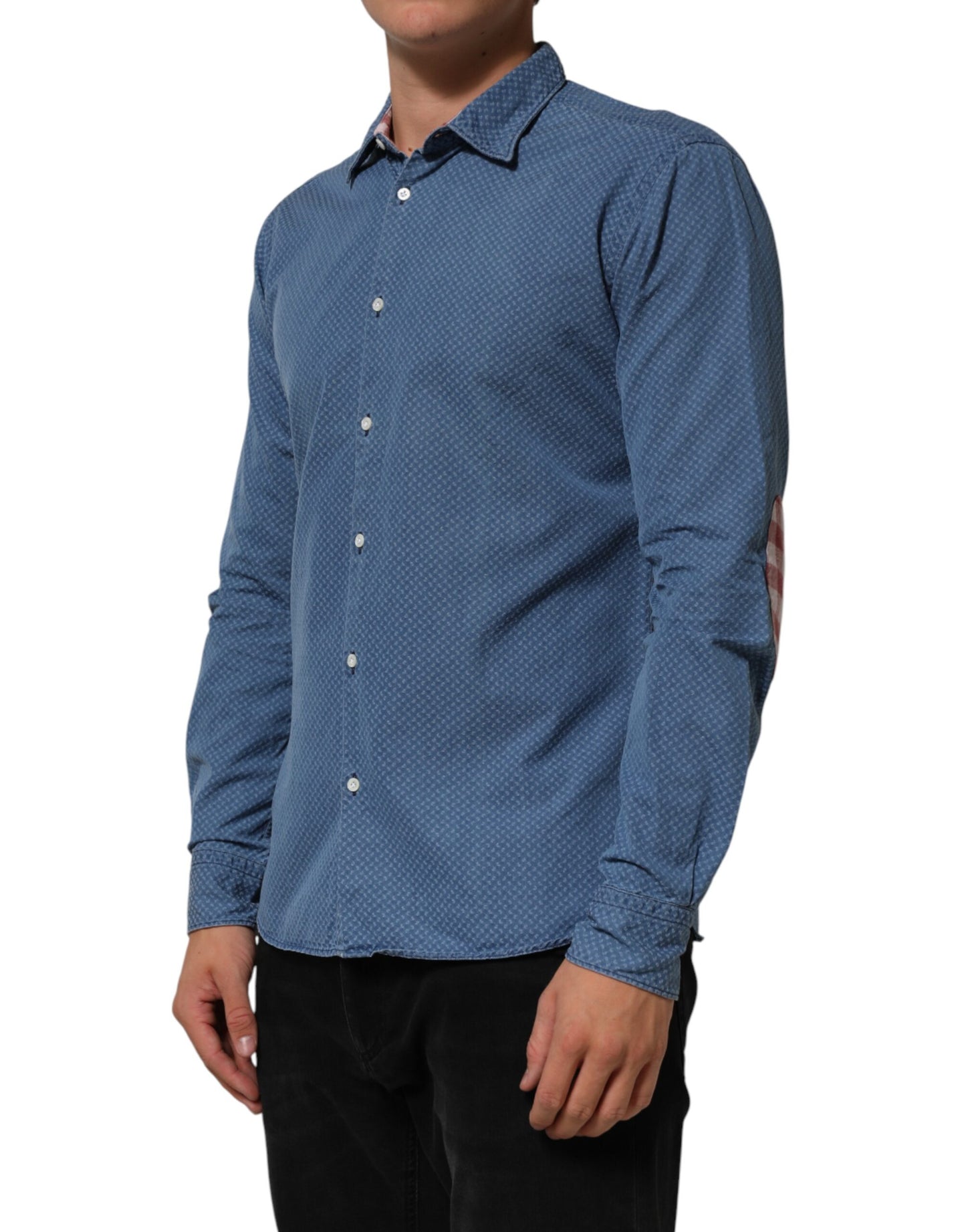 Blue Cotton Slim Fit Collared Long Sleeve Casual Shirt
