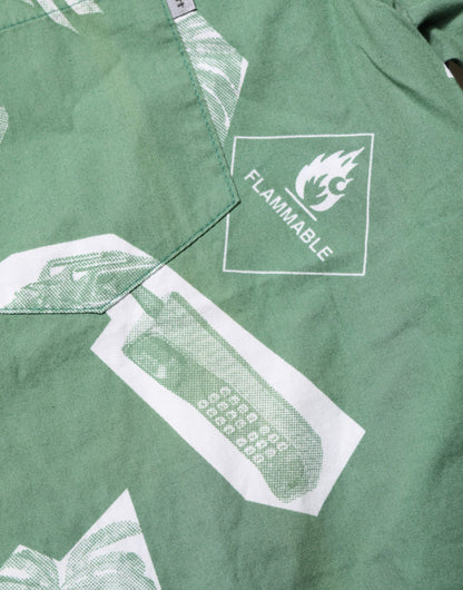 Green Printed Cotton Collared Short Sleeves Polo Shirt