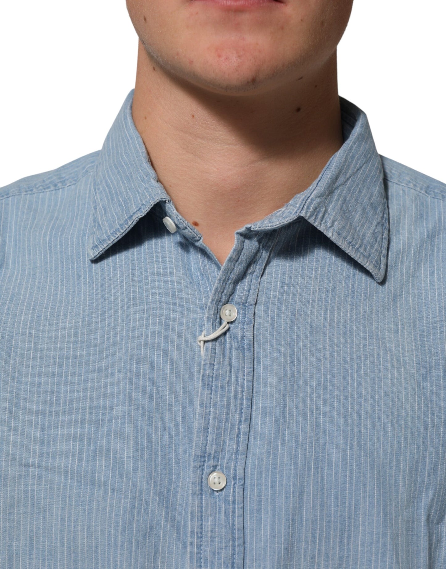 Blue Denim Regular Fit Collared Long Sleeve Men Shirt