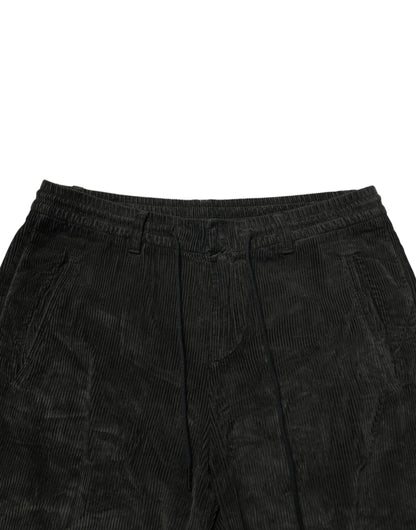 Black Mid Waist Cropped Corduroy Men Trouser Pants