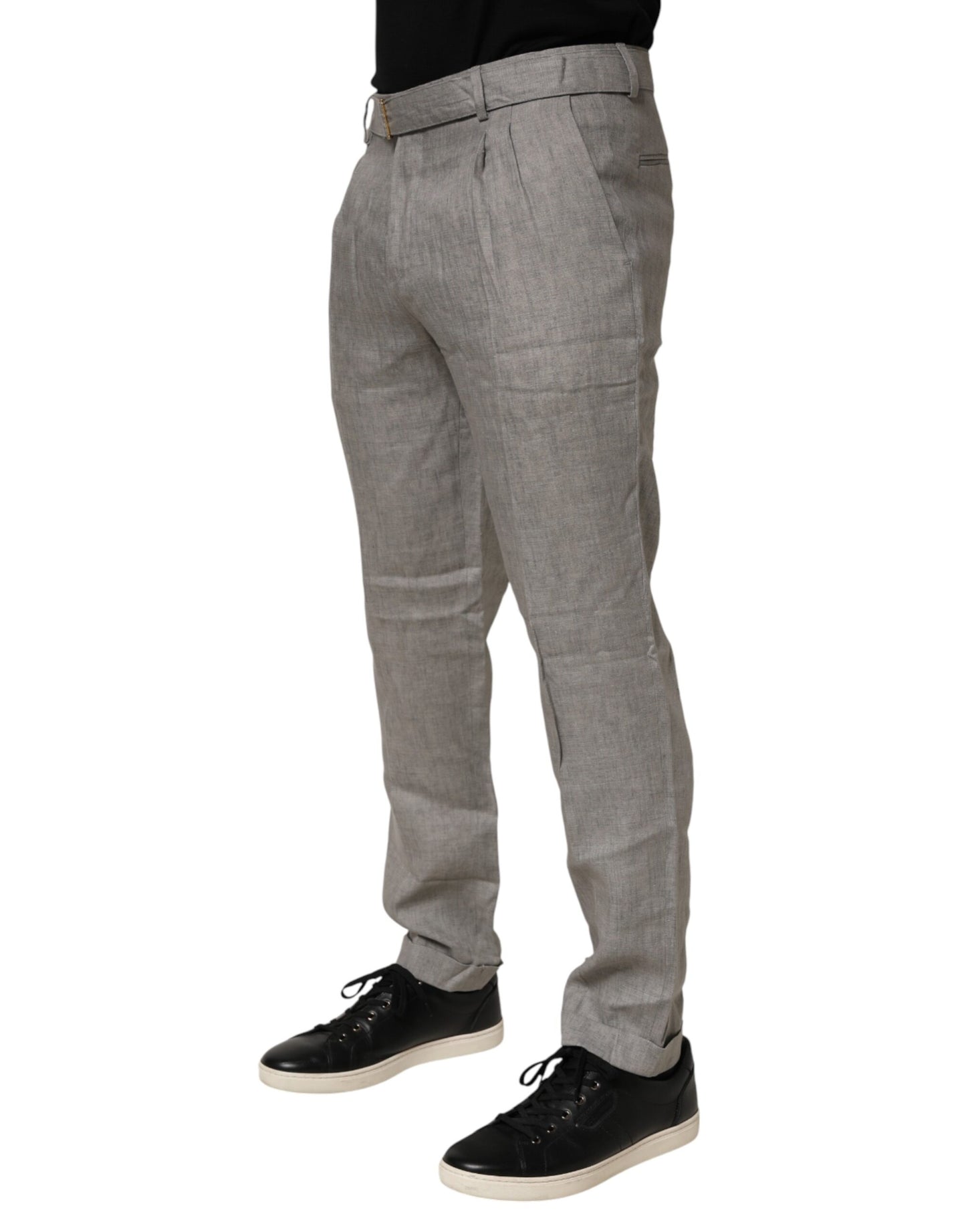Gray Mid Waist Dress Formal Skinny Men Pants