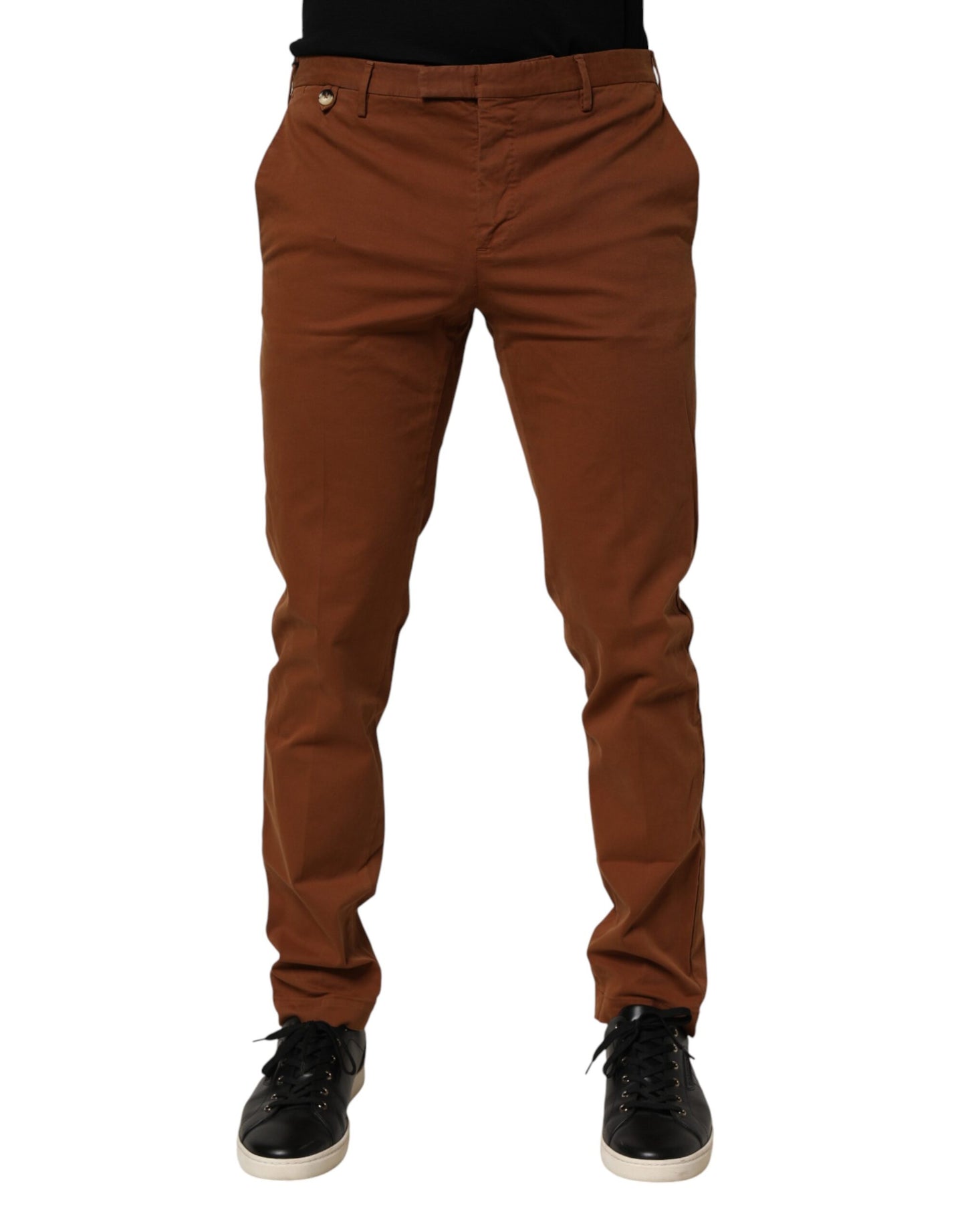 Brown Men Skinny Chino Mid Waist Trouser Pants