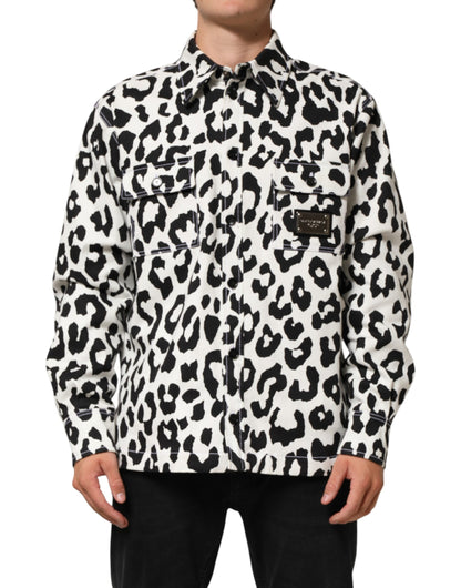 Black White Leopard Denim Blouson Sweater