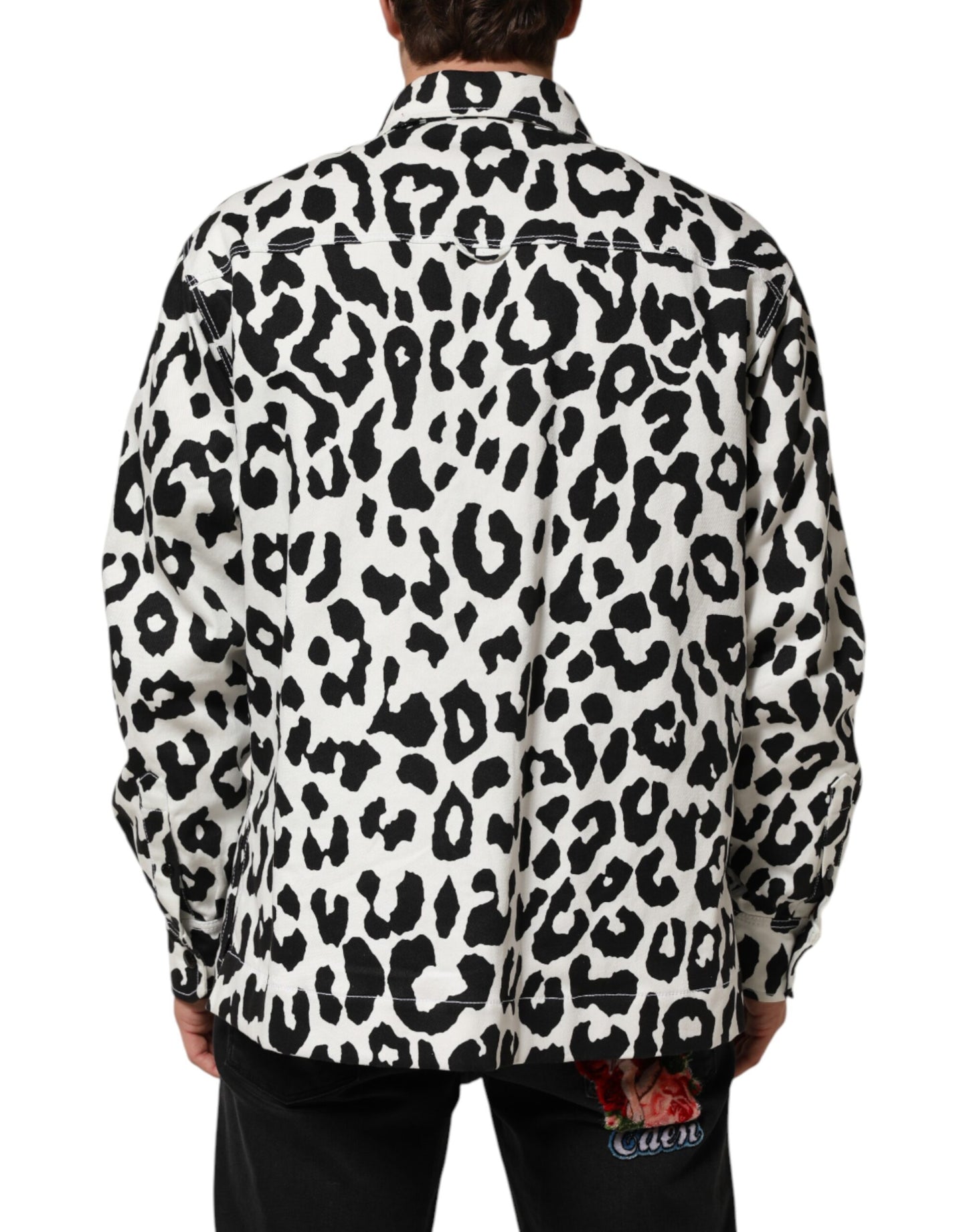 Black White Leopard Denim Blouson Sweater