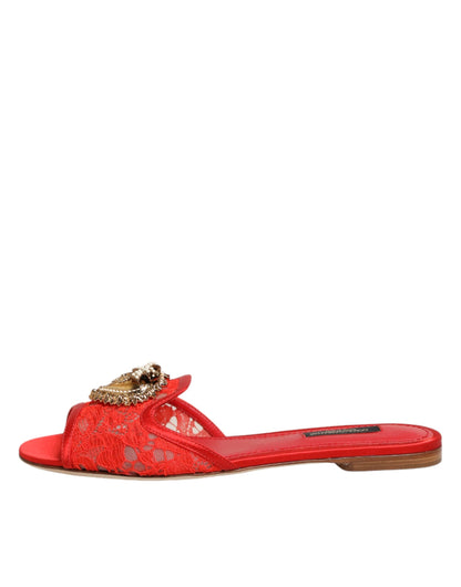 Red Devotion Lace Flats Slip On Sandals Shoes