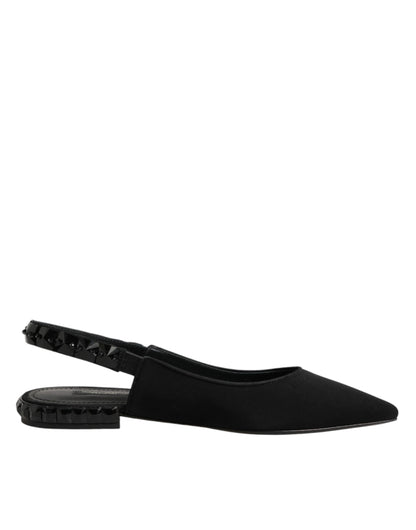 Black Crystal Charmeuse Slingback Shoes