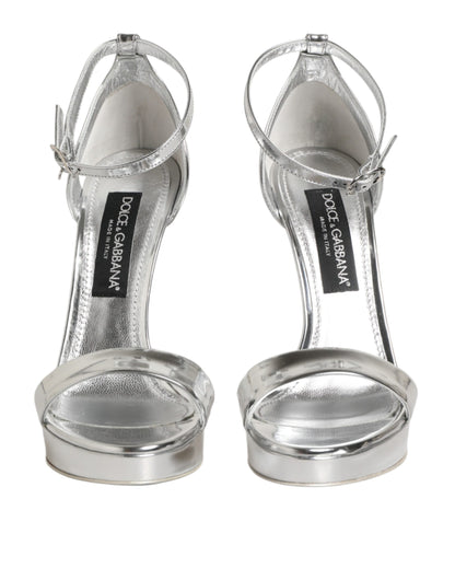 Silver Leather Platform Keira Sandals Shoes