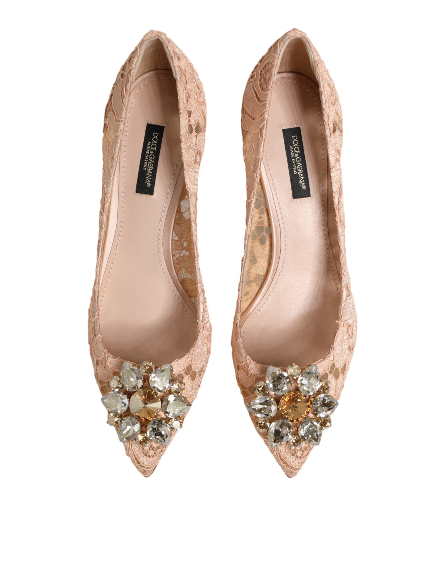Beige Taormina Lace Crystal Heel Pumps Shoes