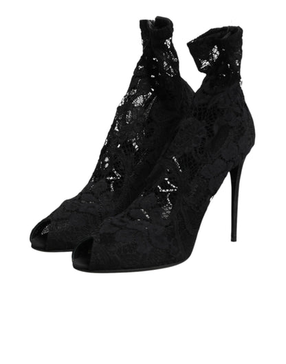 Black Stretch Taormina Lace Boots Shoes