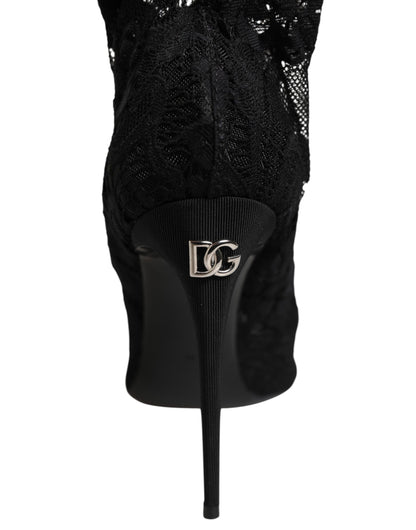 Black Stretch Taormina Lace Boots Shoes