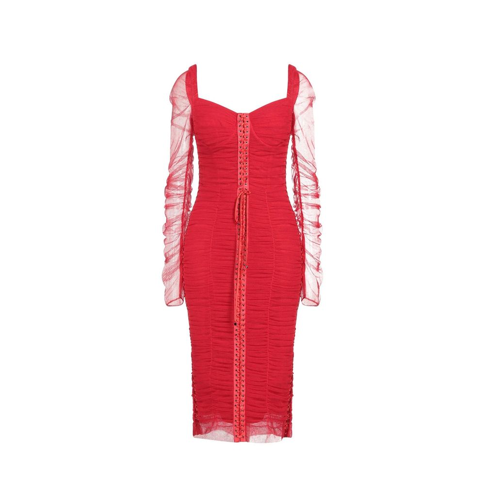 Silk Ruched Tulle Midi Dress