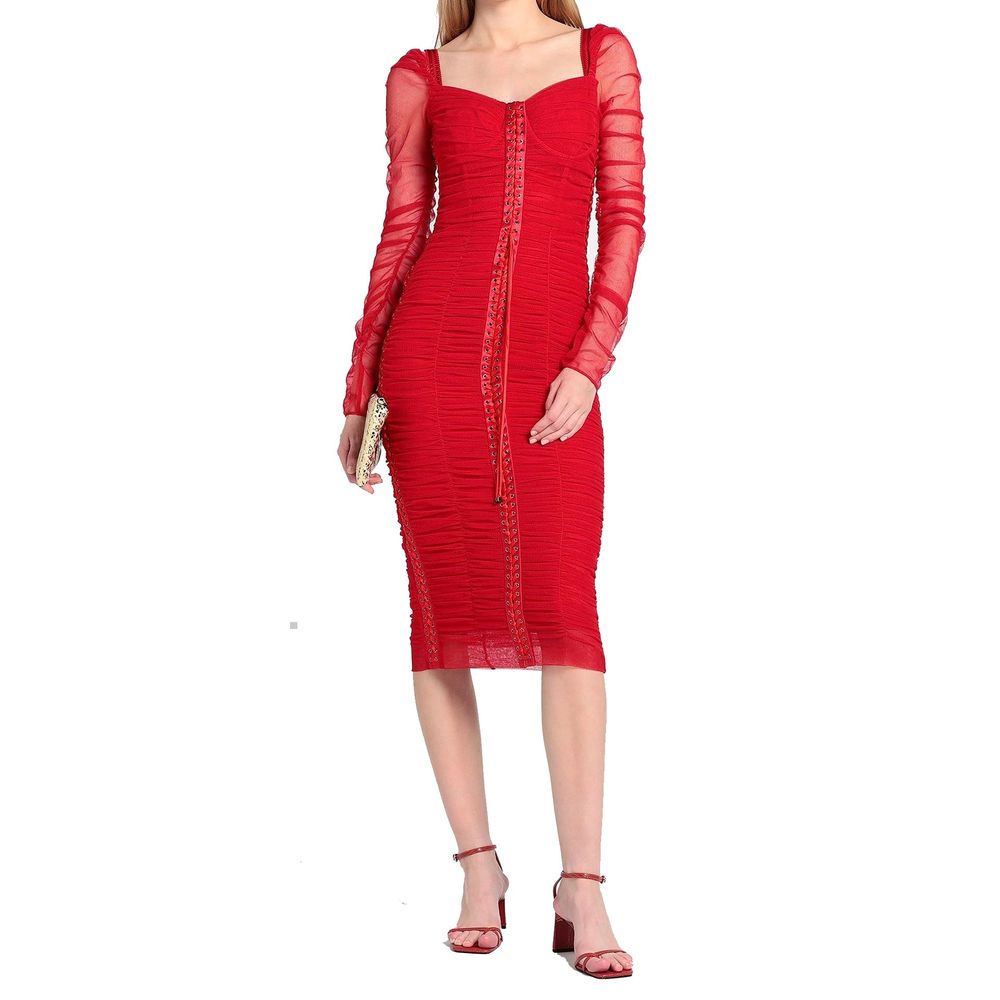 Silk Ruched Tulle Midi Dress