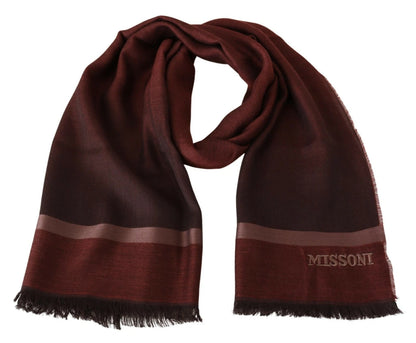 Maroon Striped Wool Blend Unisex Wrap Fringes Scarf