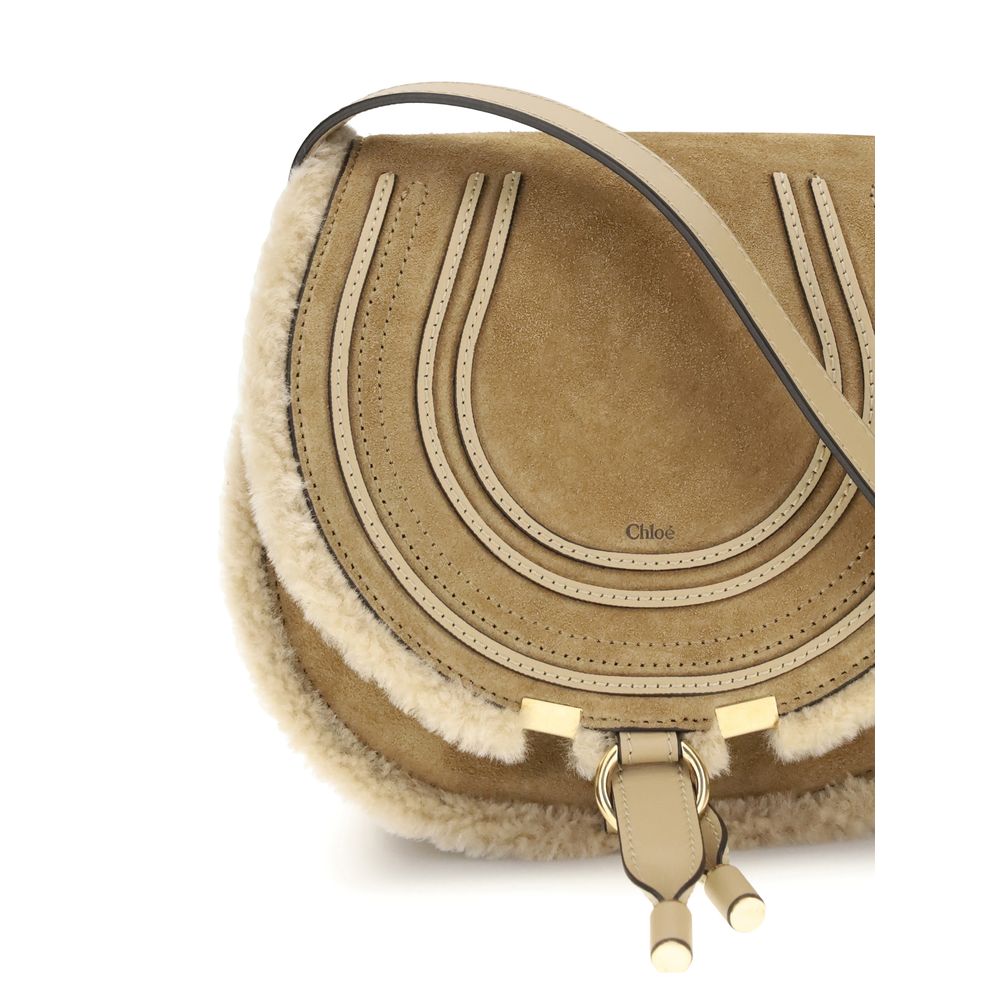 Small Saddle Marcie Shoulder Bag in suede and shearling
